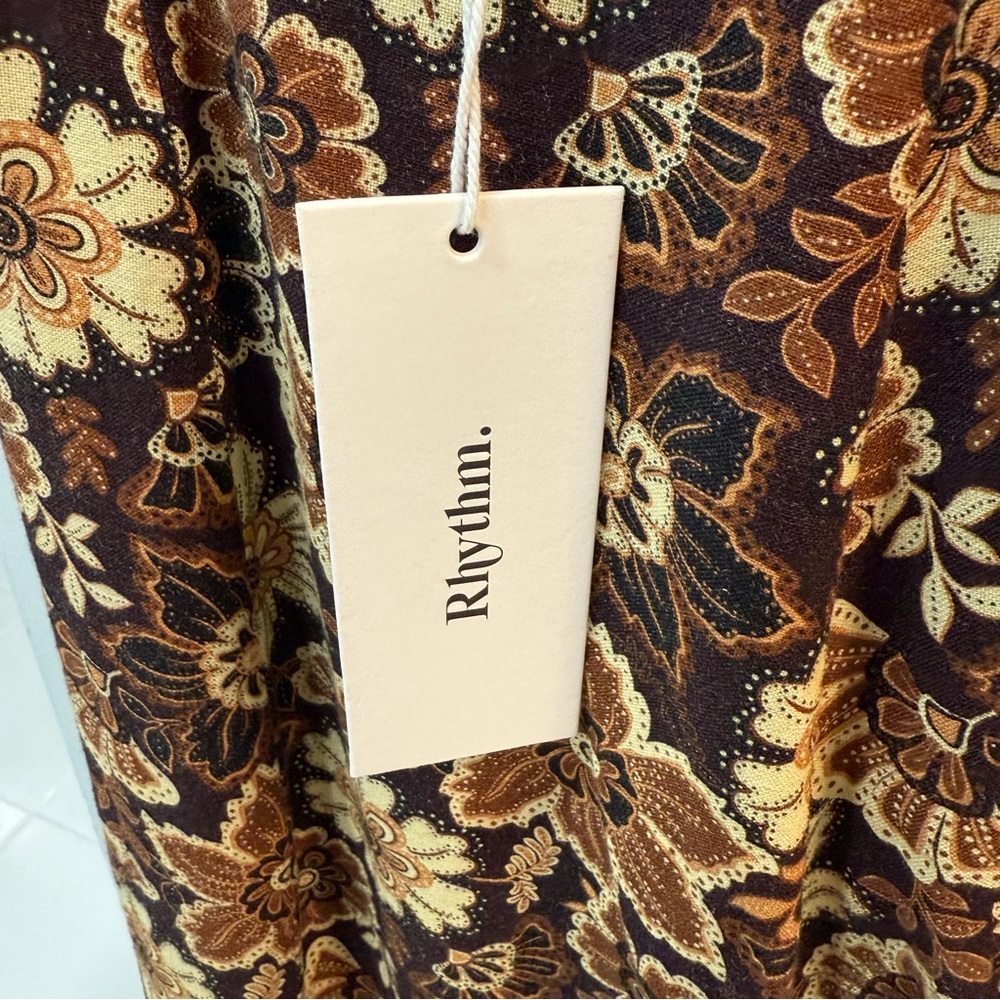 Rhythm Floral Patterned Wide Leg Pants in Brown and Cream - Picture 3 of 4